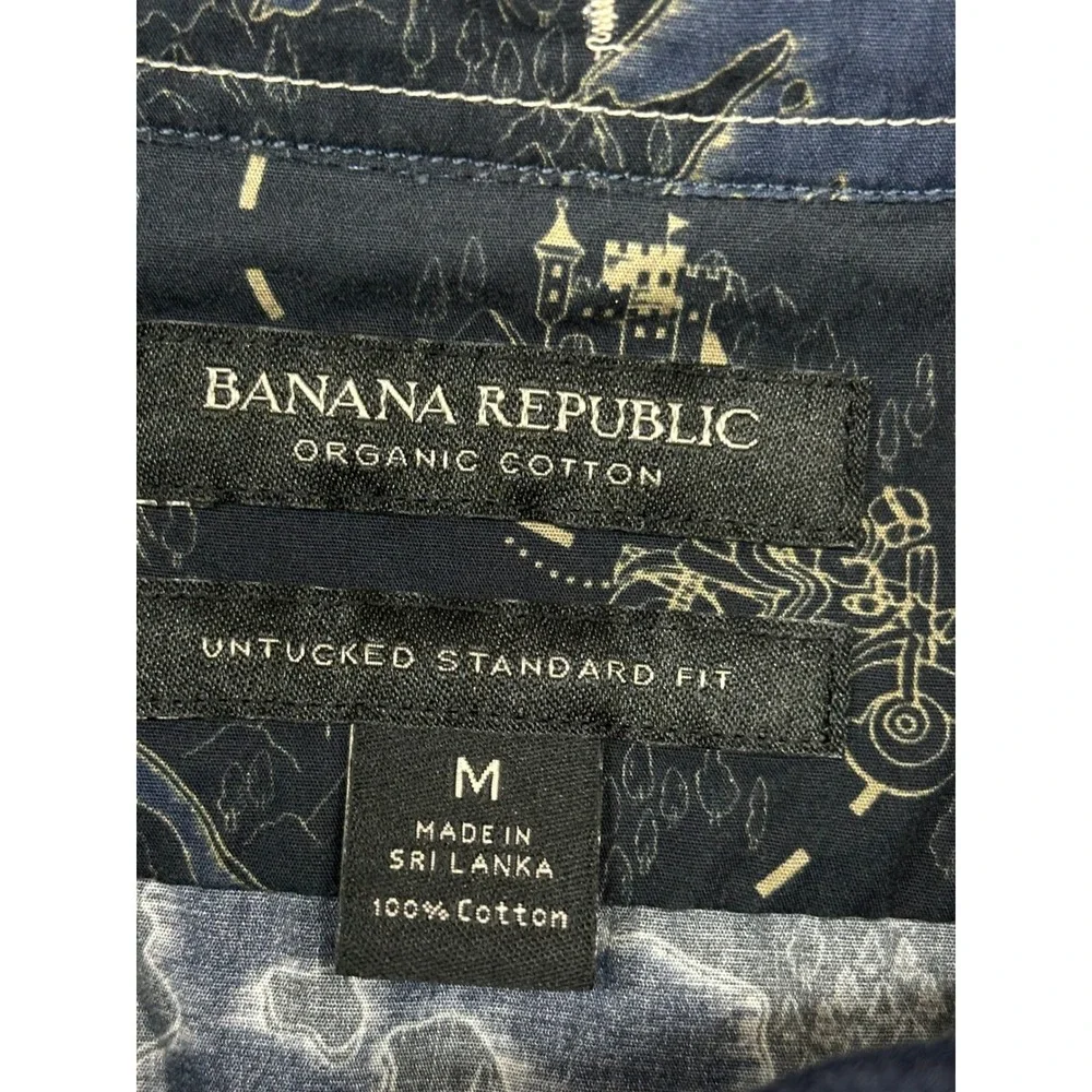 Banana Republic Button Down Mens M Blue Map Untucked Standard All Over Print
